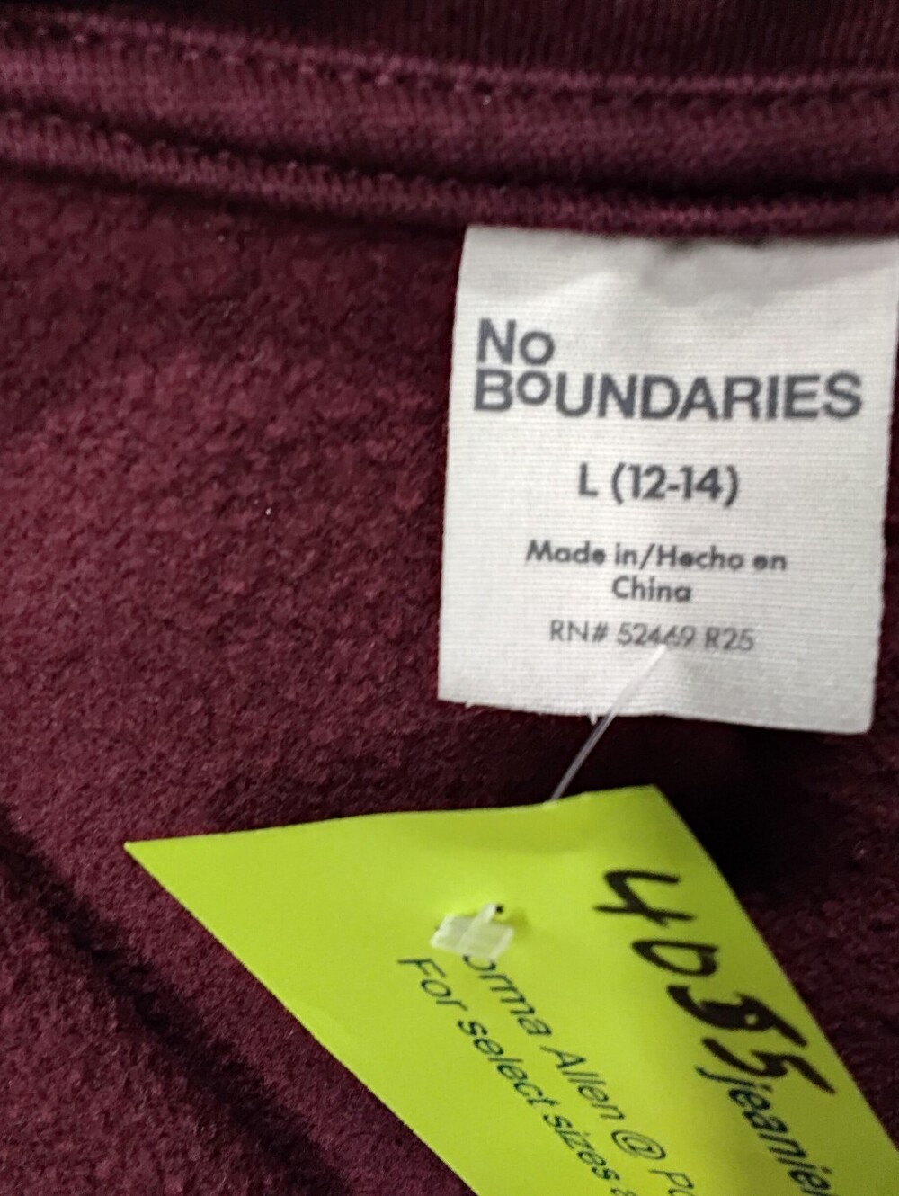 4055 Size Large No Boundries 2 Piece Wine Color Fleece Set. - Picture 5 of 7